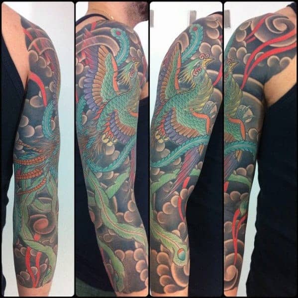 clouds-with-phoenix-mens-japanese-half-sleeve-tattoos