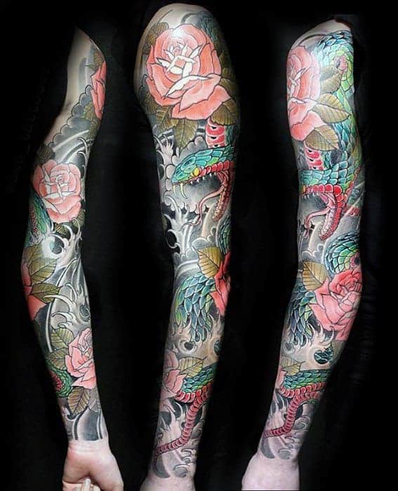 mens-japanese-snake-tattoo-design-ideas-arm-sleeve